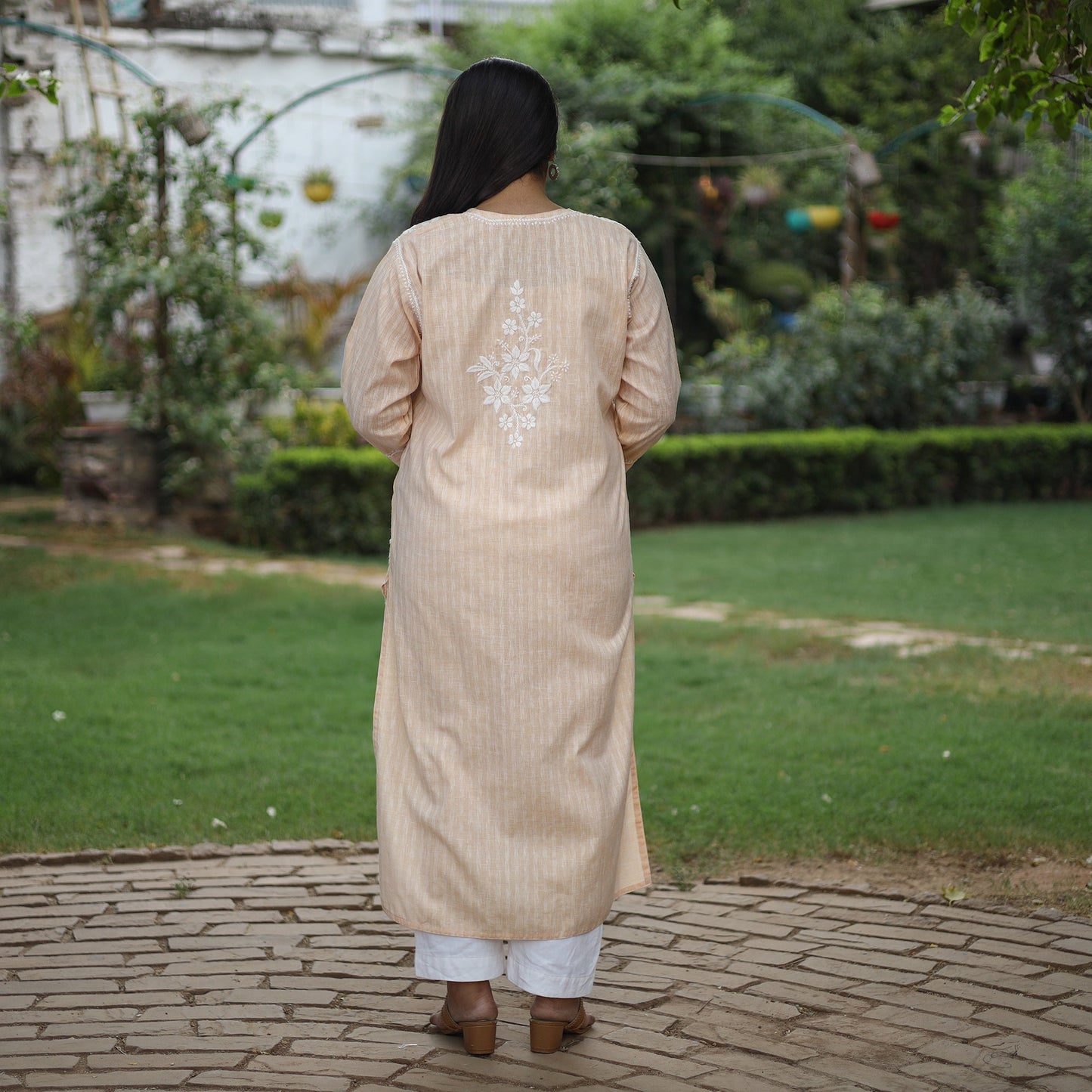 Buy Chikankari Hand Embroidered Cotton Long Kurta for Women