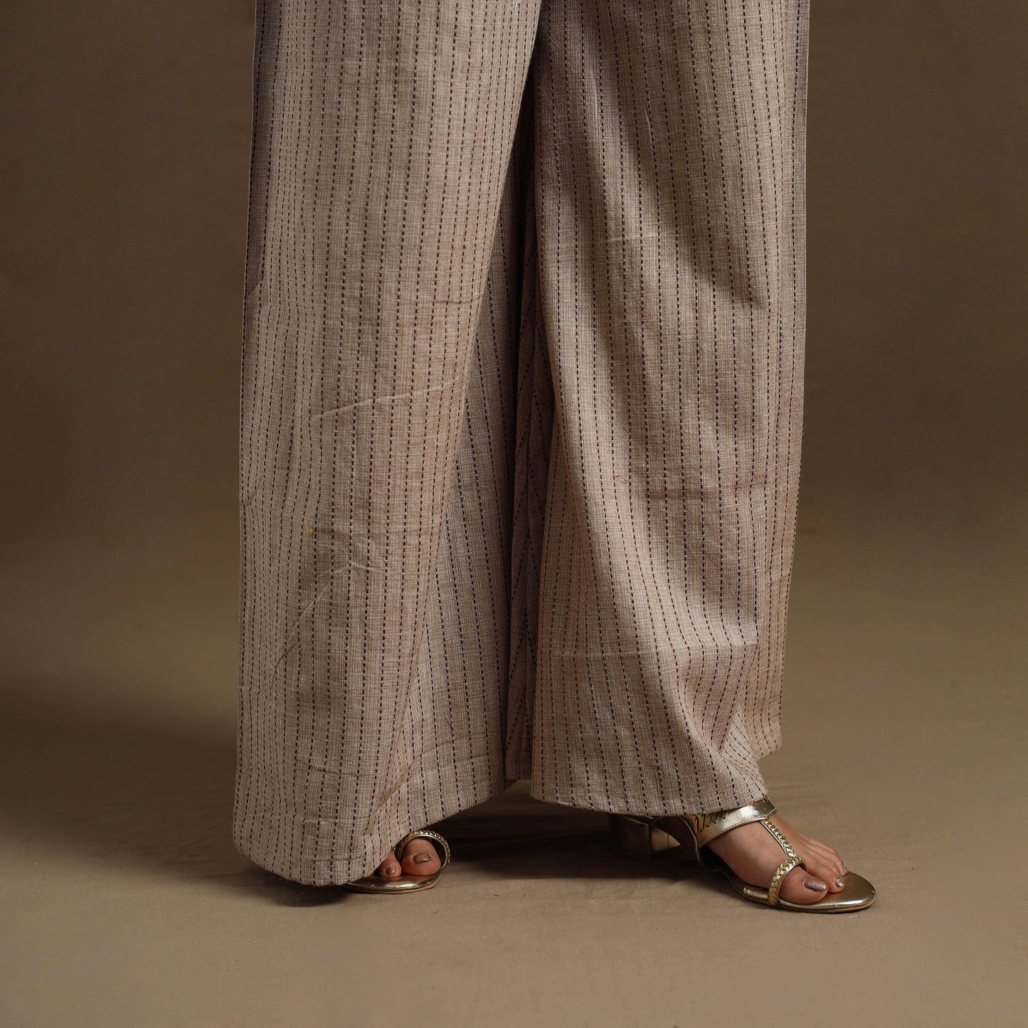 Cotton Beige Flared Jacquard Palazzo