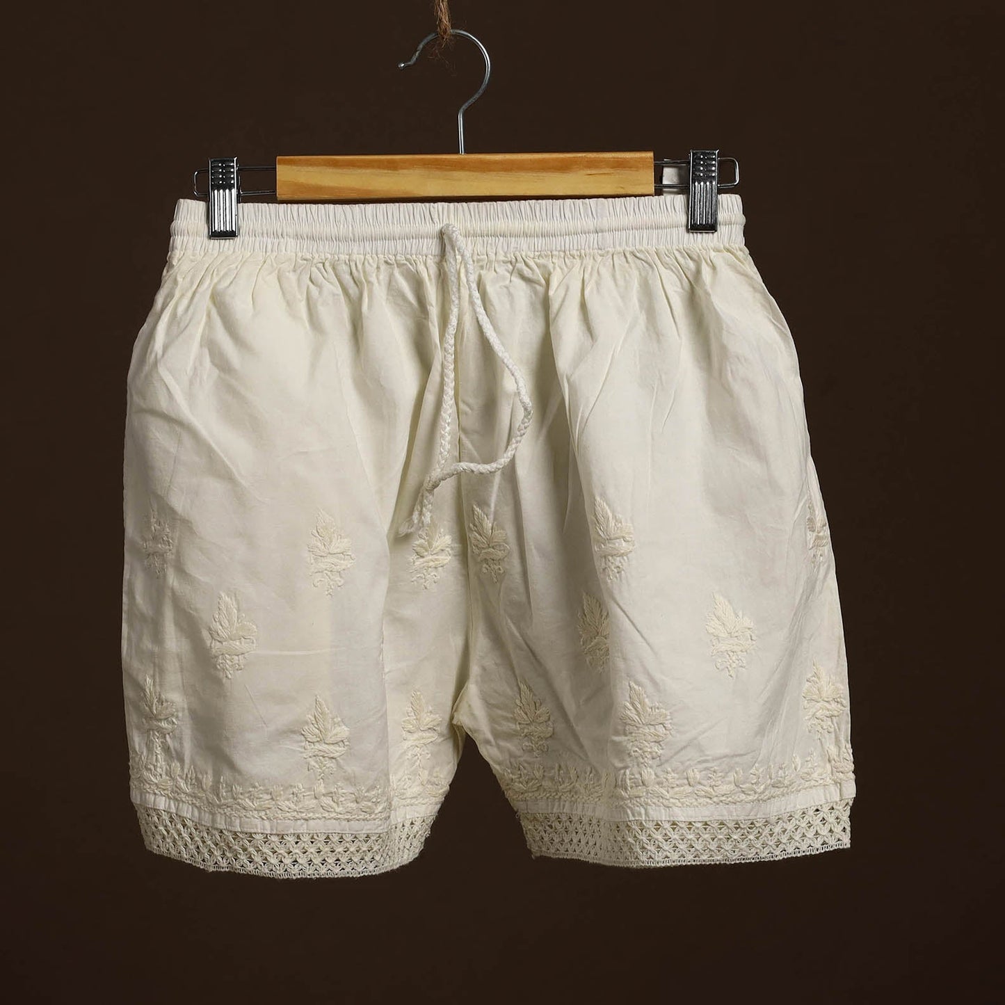 Buy Beige Cotton Hand Embroidery Chikankari Short