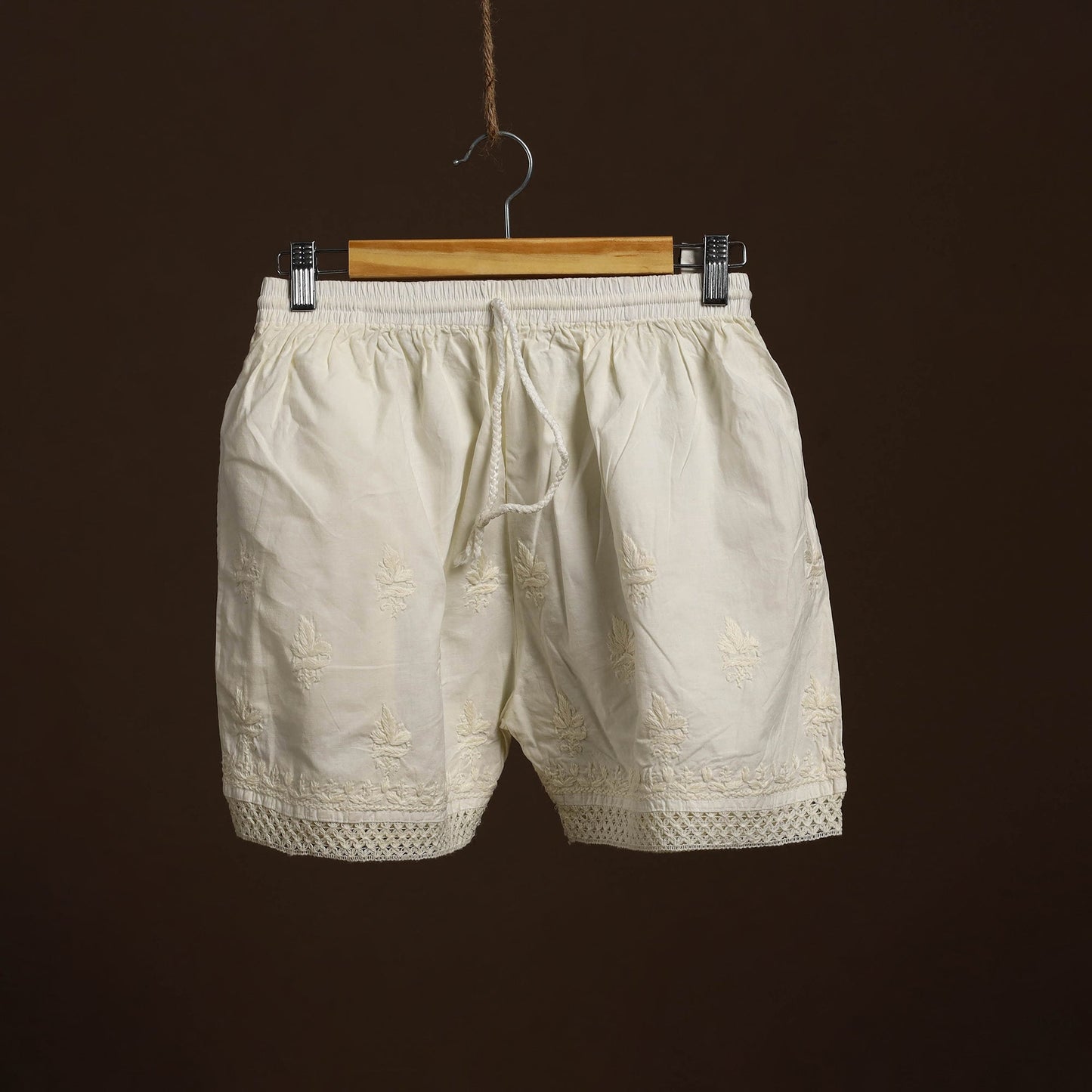 Buy Beige Cotton Hand Embroidery Chikankari Short