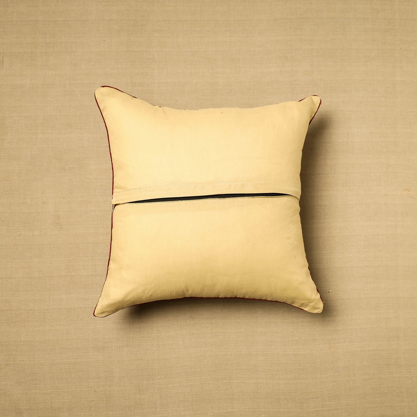 Beige Block Print Cotton Kalamkari Cushion Cover