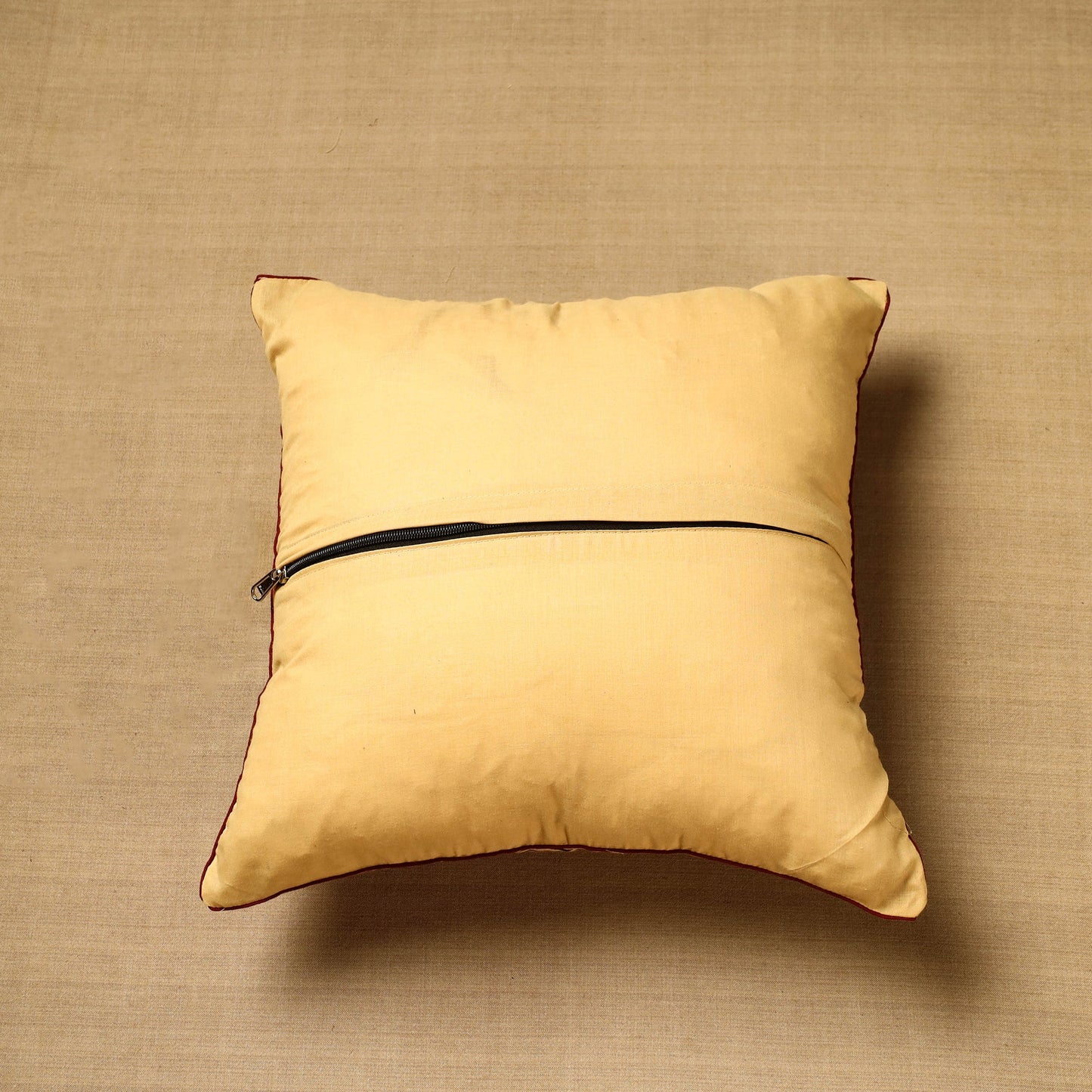 Beige Block Print Cotton Kalamkari Cushion Cover