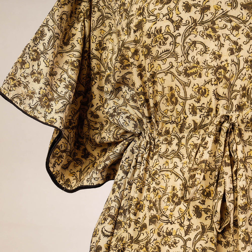 Buy Block Print Cotton Kalamkari Kaftan with Tie-Up Waist