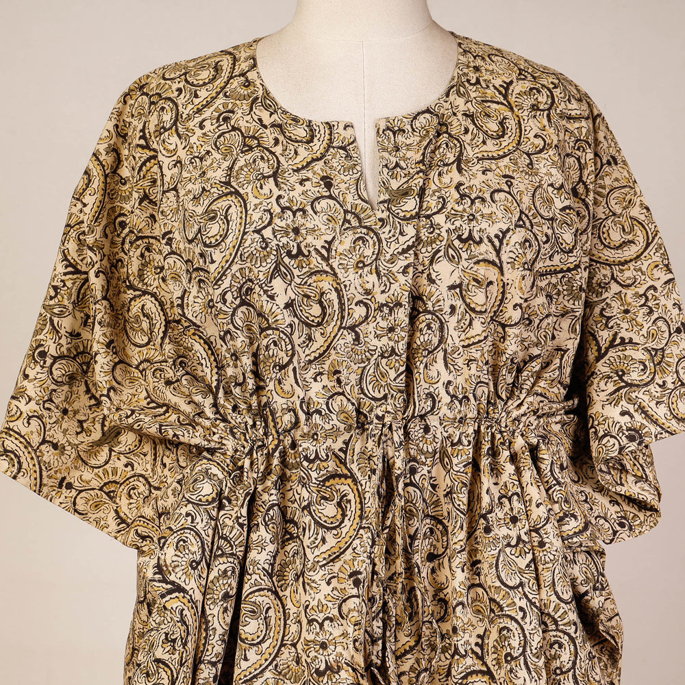 Block Print Cotton Kalamkari Kaftan with Tie-Up Waist