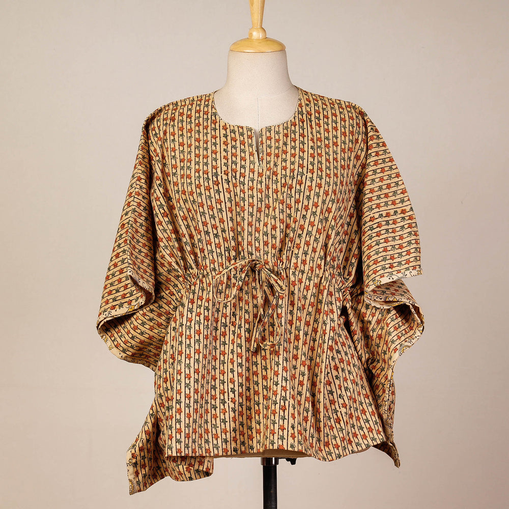 Block Print Cotton Kalamkari Kaftan with Tie-Up Waist