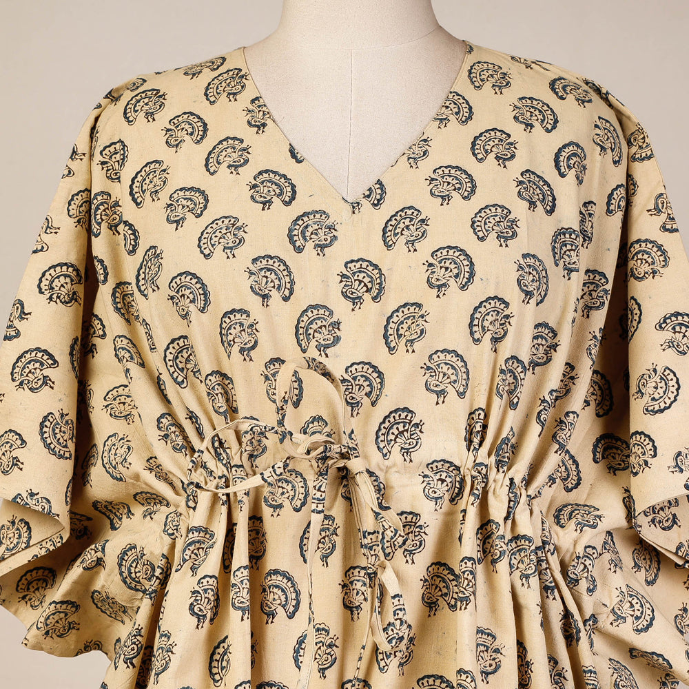 Block Print Cotton Kalamkari Kaftan with Tie-Up Waist