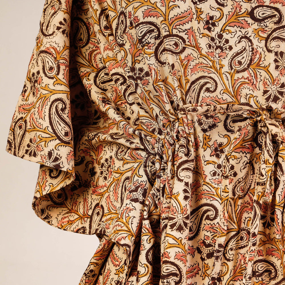 Block Print Cotton Kalamkari Kaftan with Tie-Up Waist