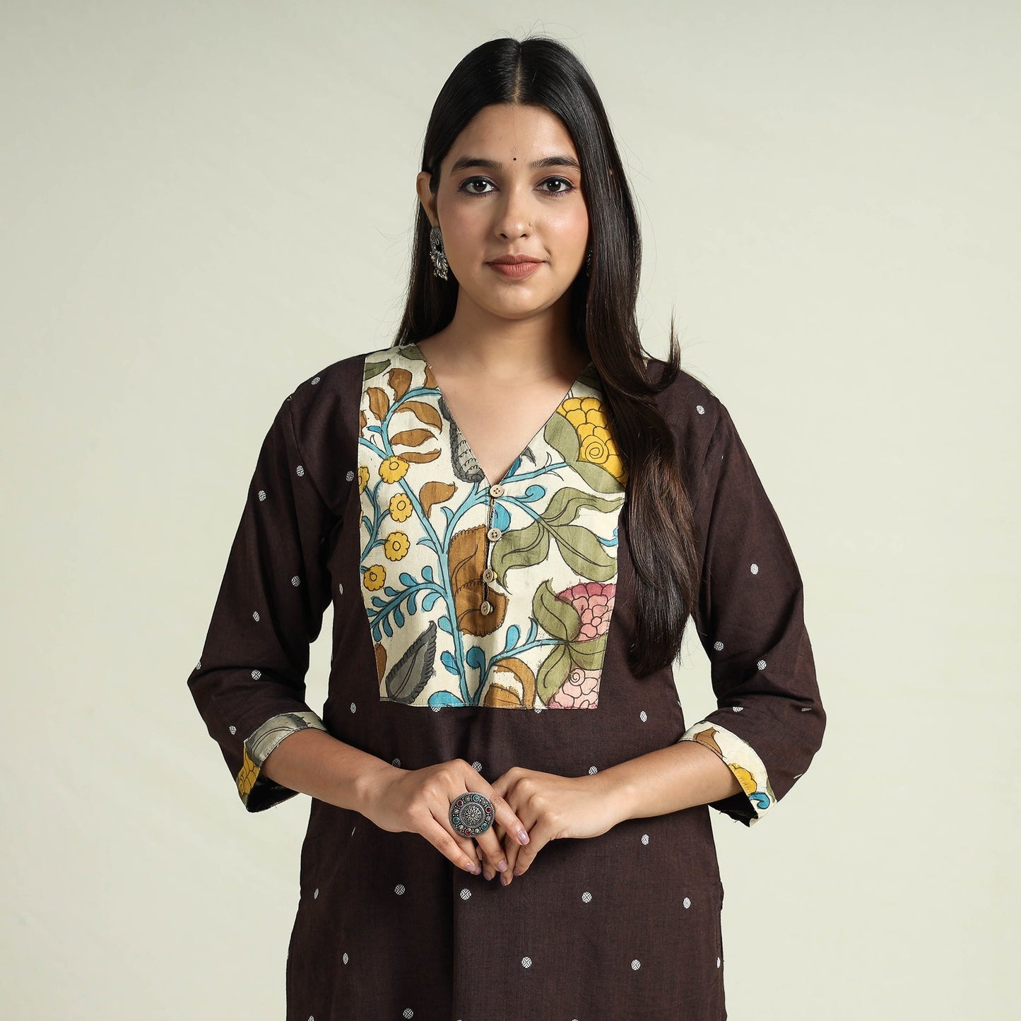 Dark brown - srikalahasti kalamkari patchwork jacquard