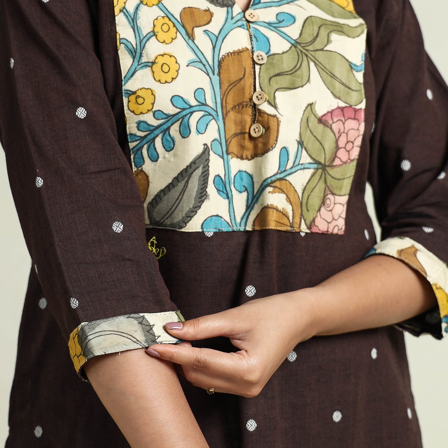 Dark brown - srikalahasti kalamkari patchwork jacquard