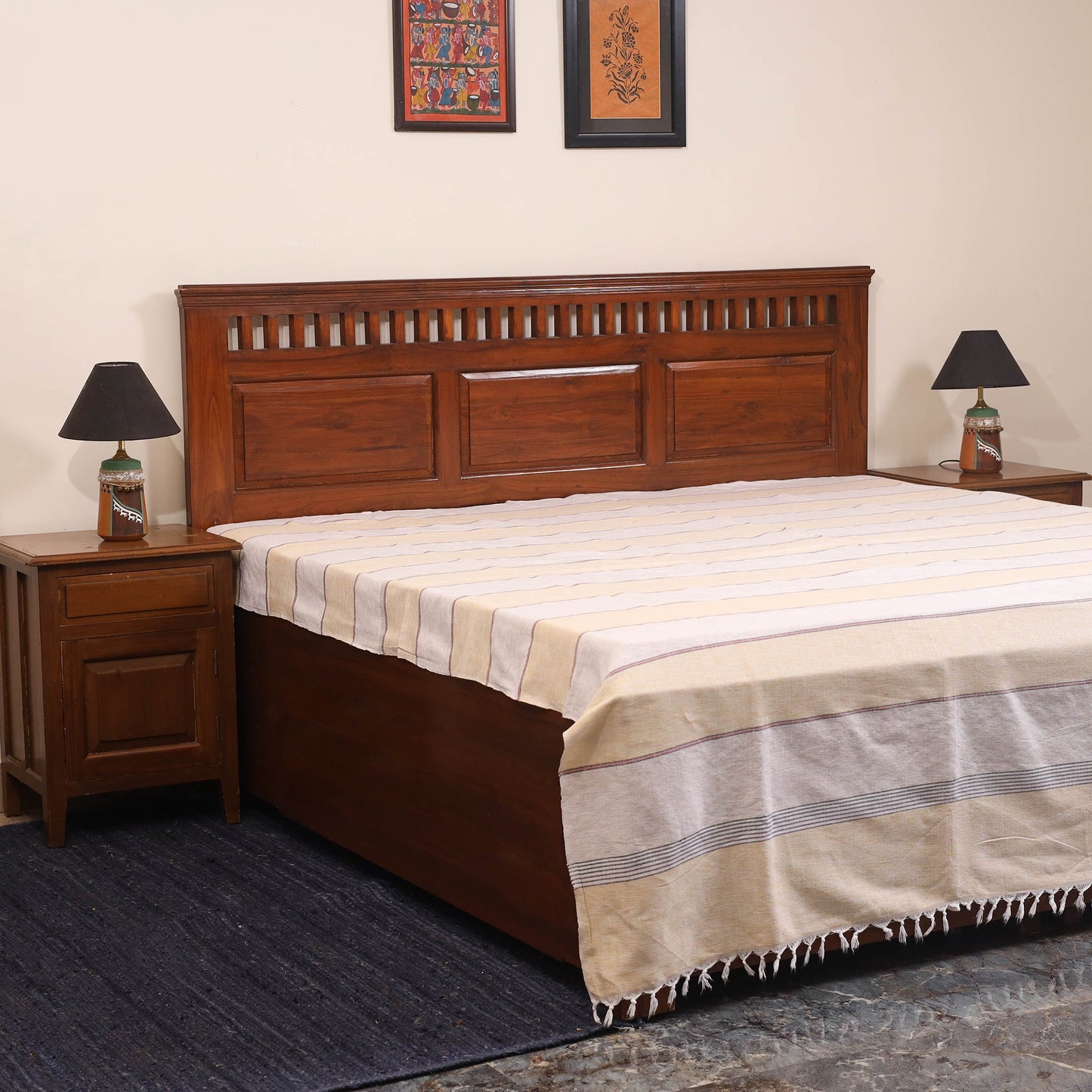 Beige - double handloom cotton bed sheet (108 x 90 in) 49