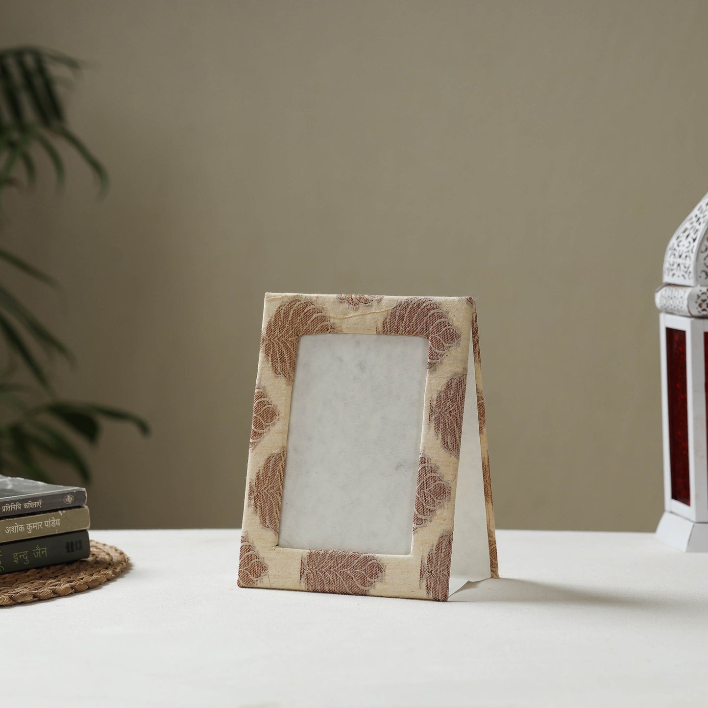 Beige - fabric embellished handmade photo frame (8 x 6 in)