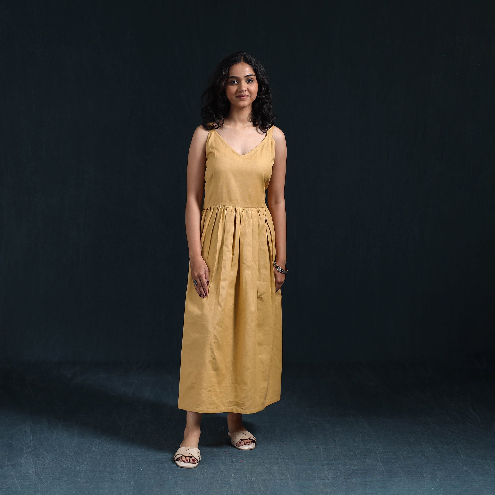 beige plain dress AMELIA MIXED MEDIA RIBBED POPLIN MAXI DRESS – Velvet by Graham & Spencer main image 1