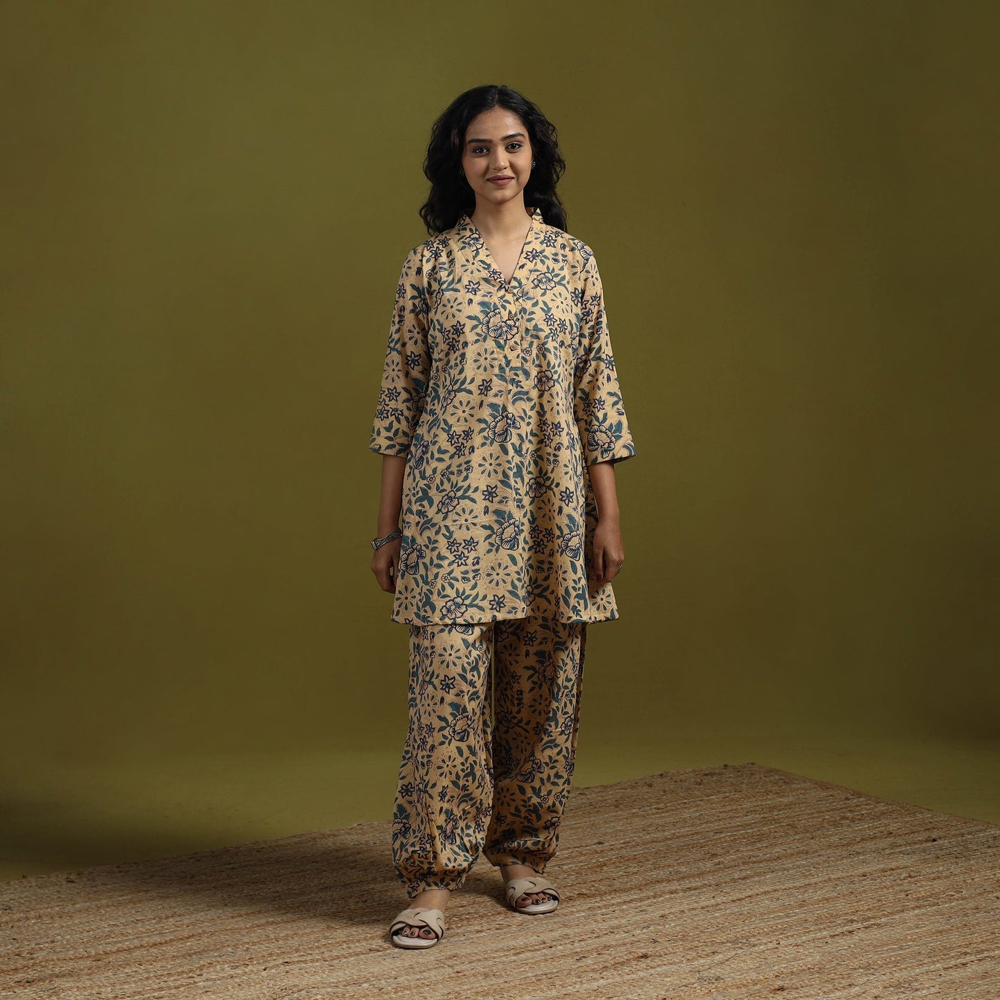 Floral cotton sanganeri co-ord set 08 - handcrafted