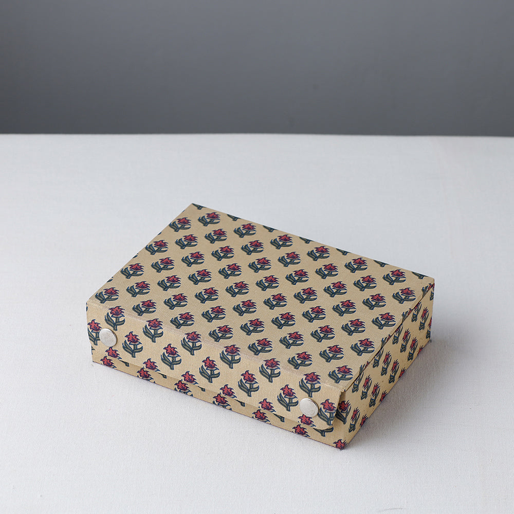 Beige Floral Printed Handcrafted Jewelry Box