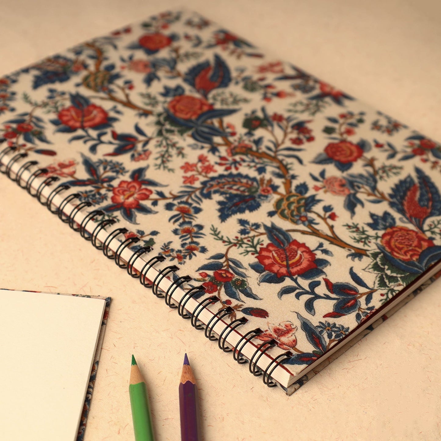 Beige - floral printed handcrafted spiral notebook (10 x 7