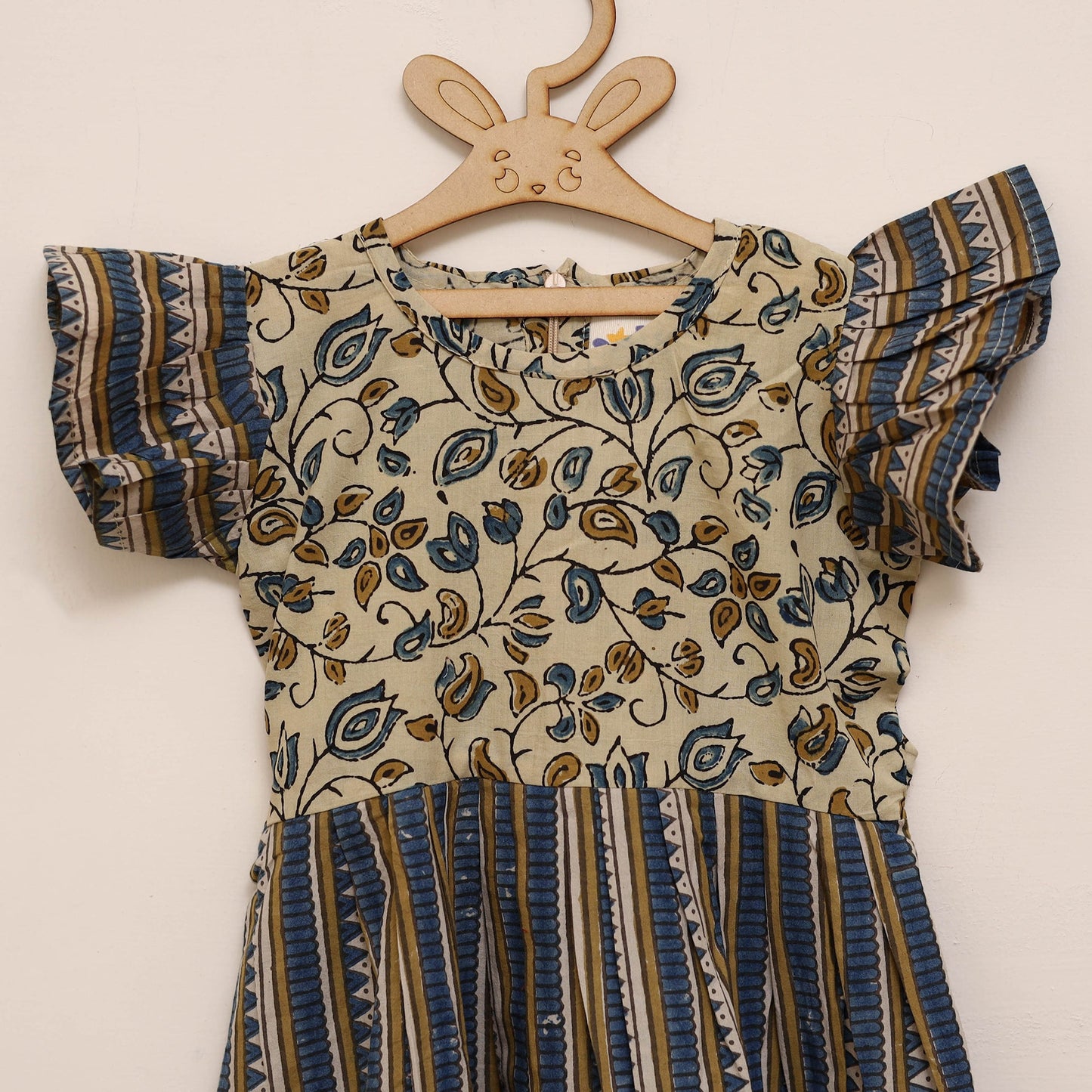 Beige - girls pure cotton ajrakh hand block print frock