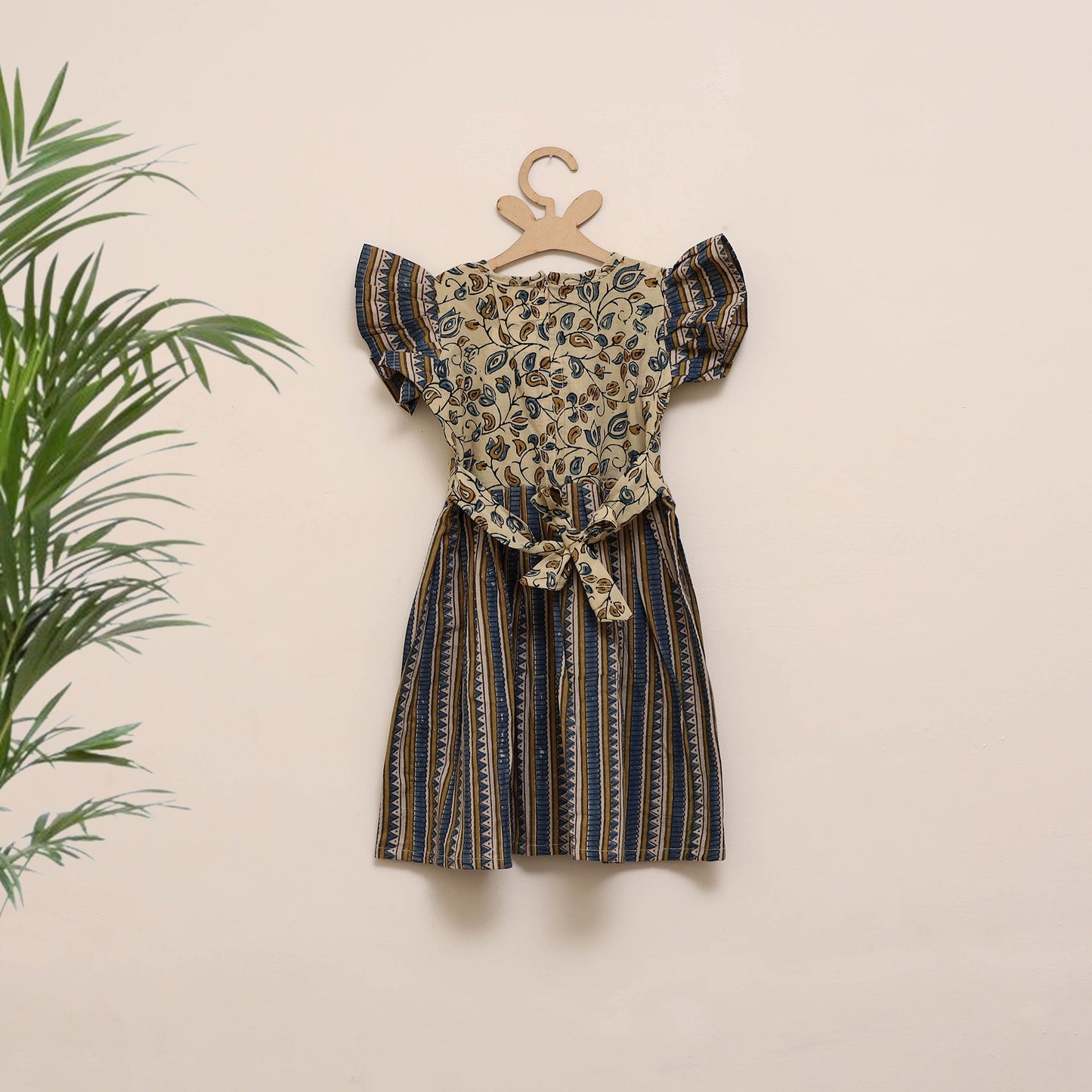 Beige - girls pure cotton ajrakh hand block print frock