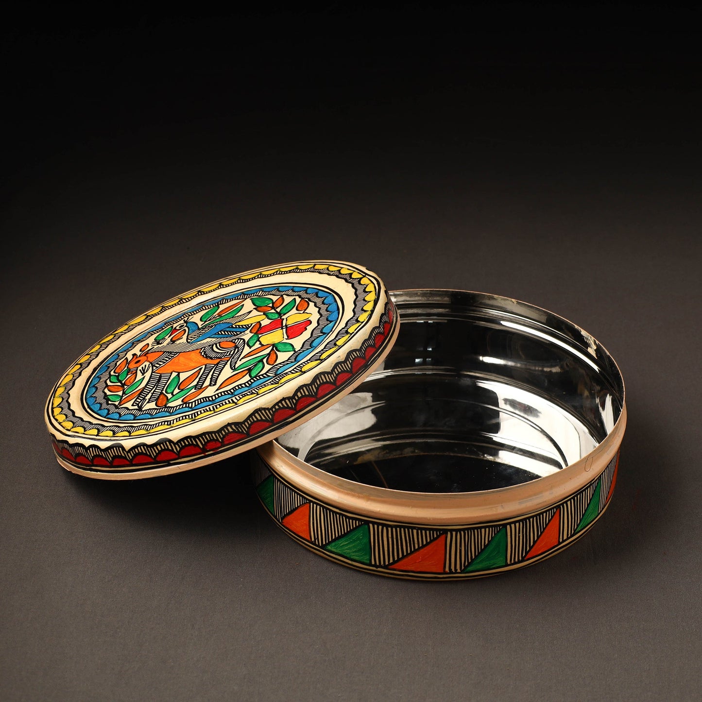 Godna Madhubani Handpainted Stainless Steel Casserole