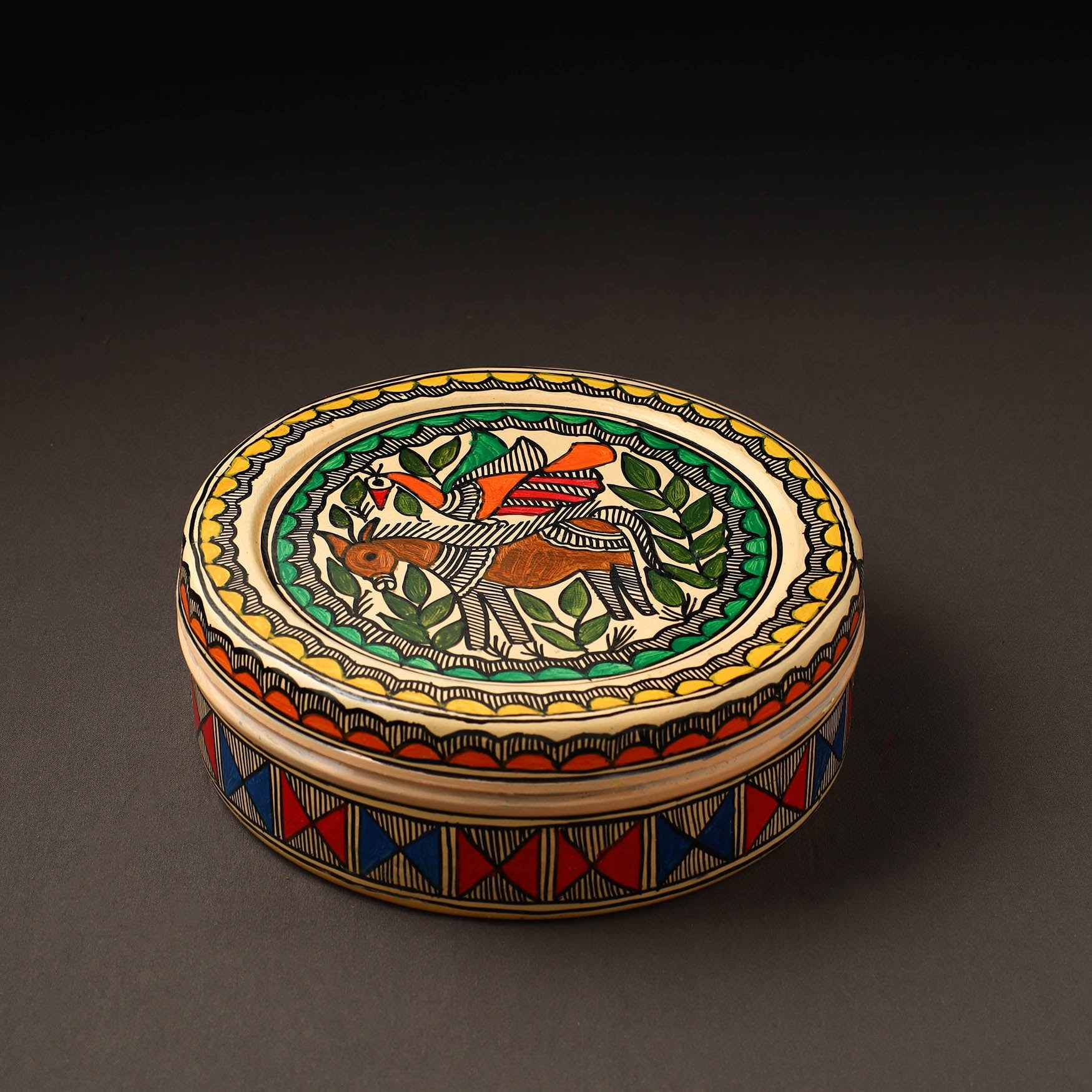 Yellow - Godna Madhubani Handpainted Stainless Steel Casserole 28