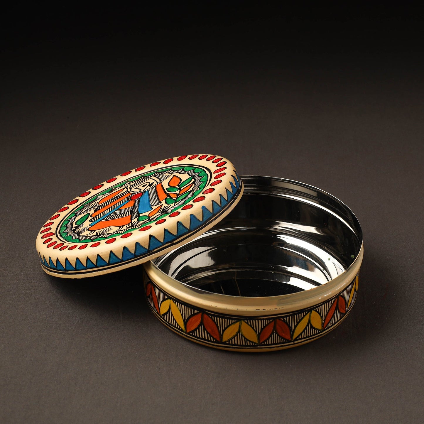Godna Madhubani Handpainted Stainless Steel Casserole