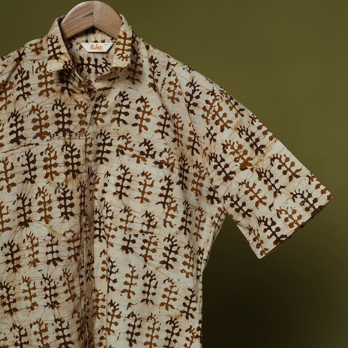 Half sleeve cotton men hand block batik print shirt 10