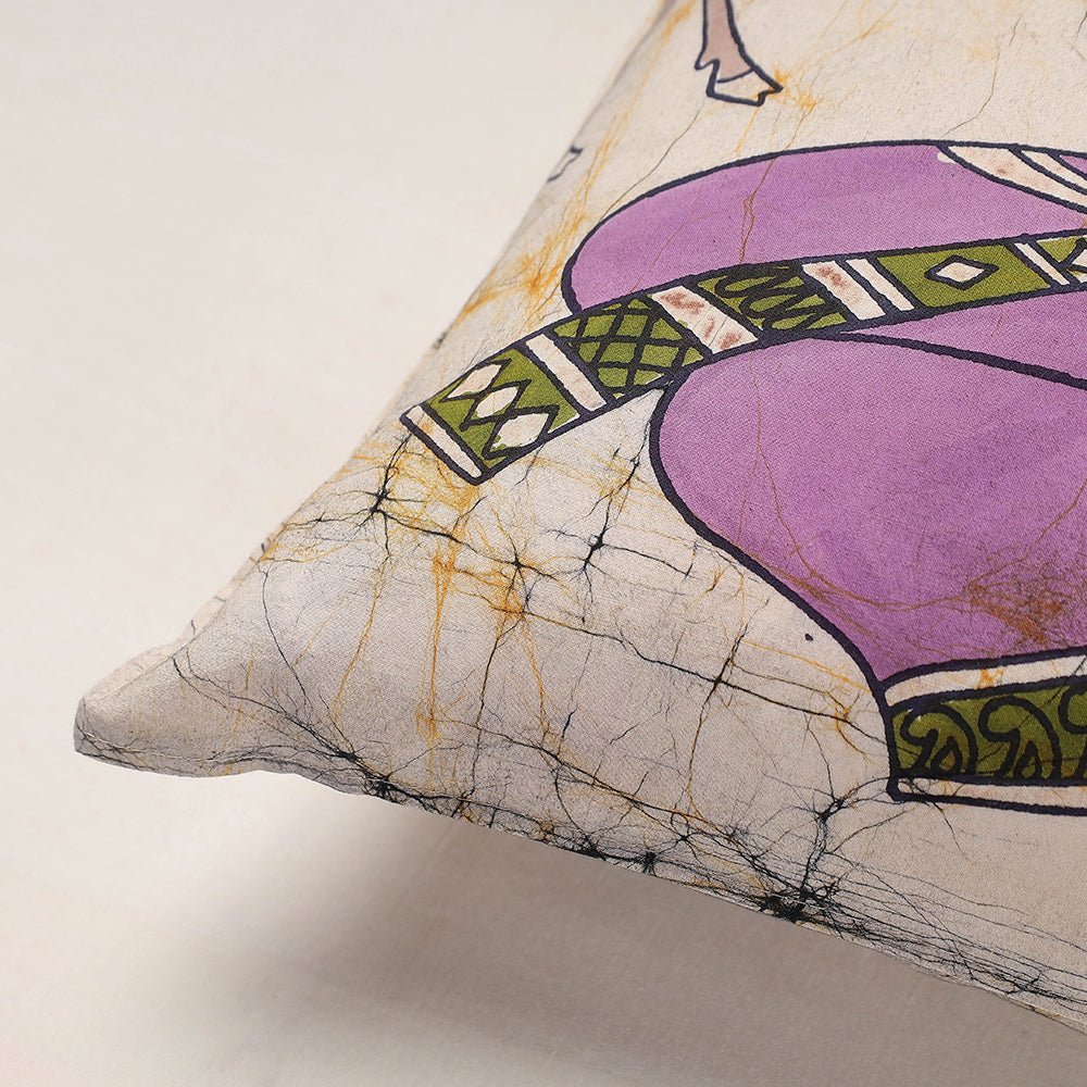 Beige Hand Batik Printed Cotton Cushion Cover