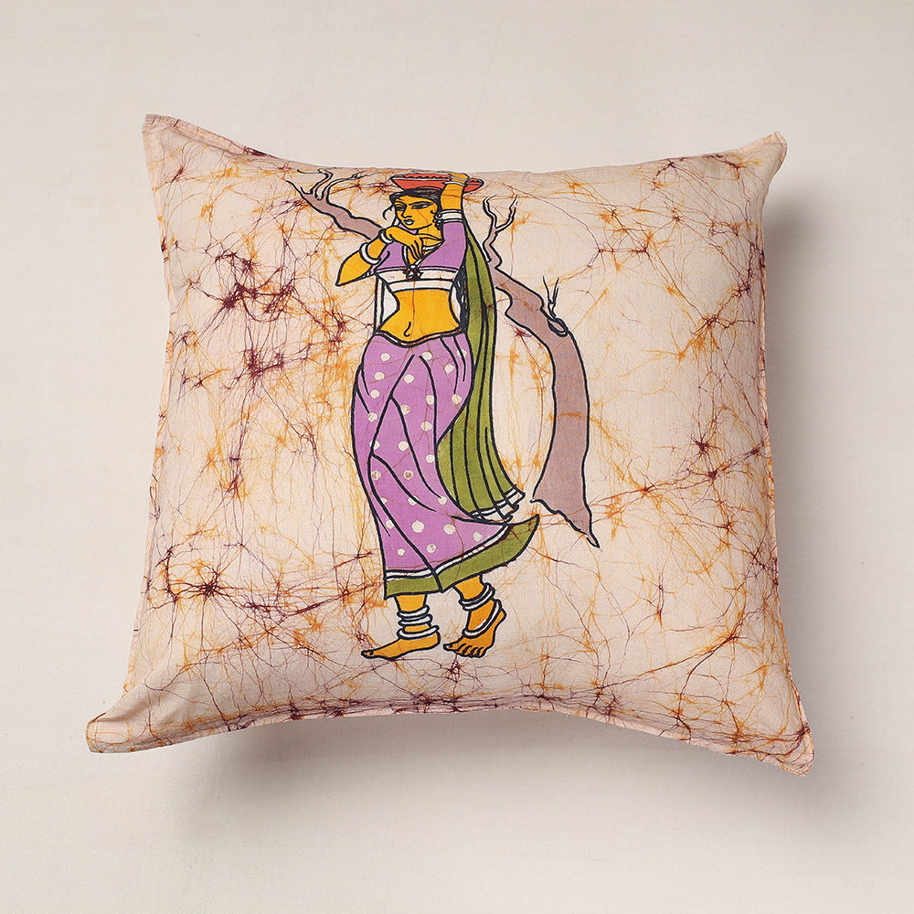 Beige Hand Batik Printed Cotton Cushion Cover