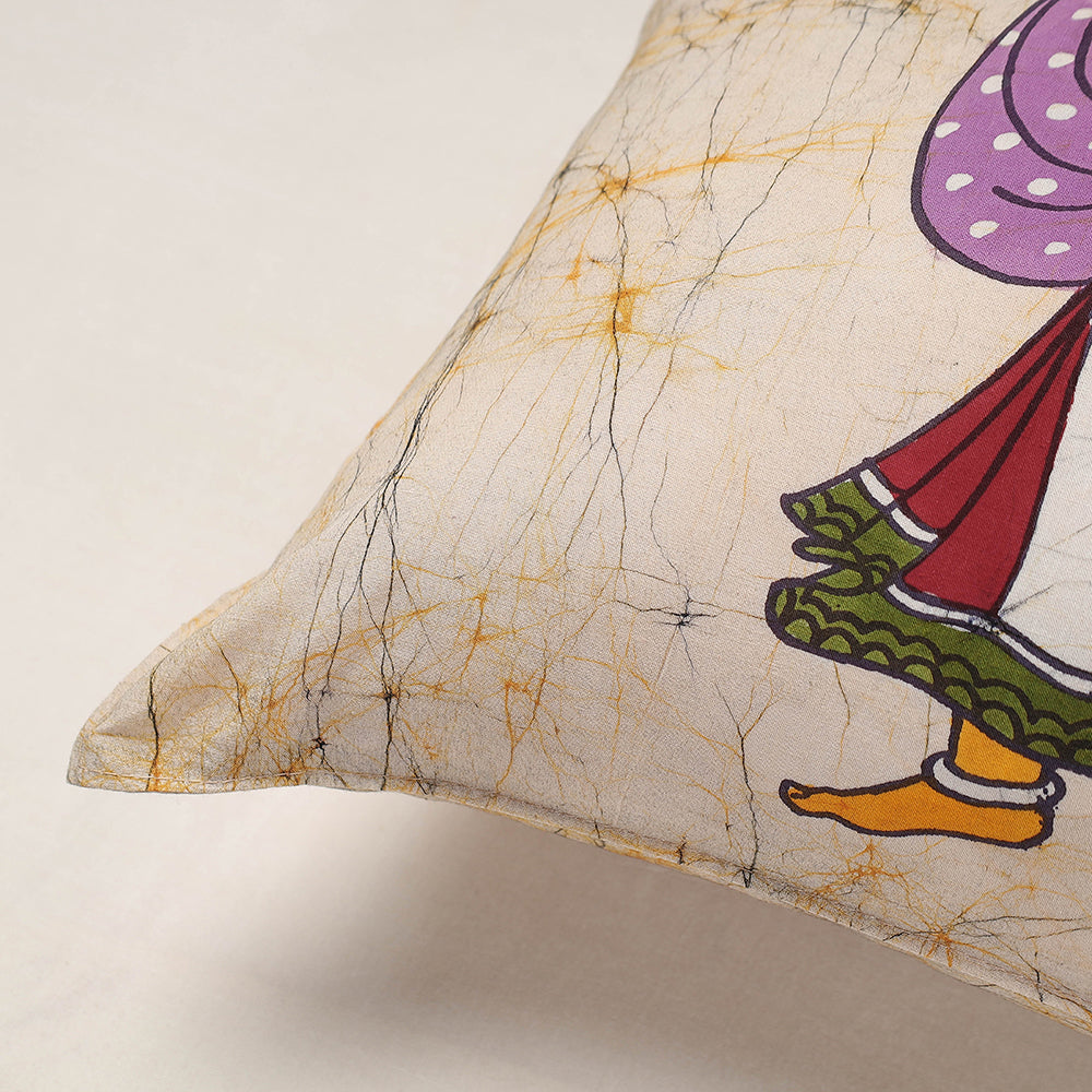 Beige Hand Batik Printed Cotton Cushion Cover