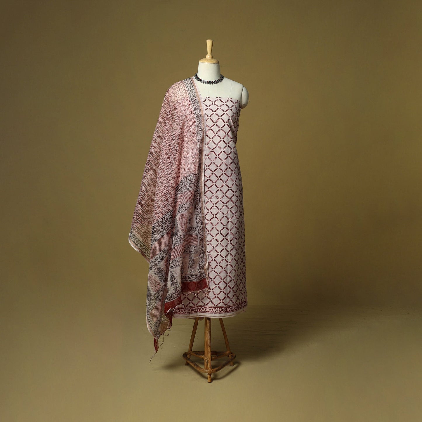 Hand block bagh print cotton 3pc unstitched dress material