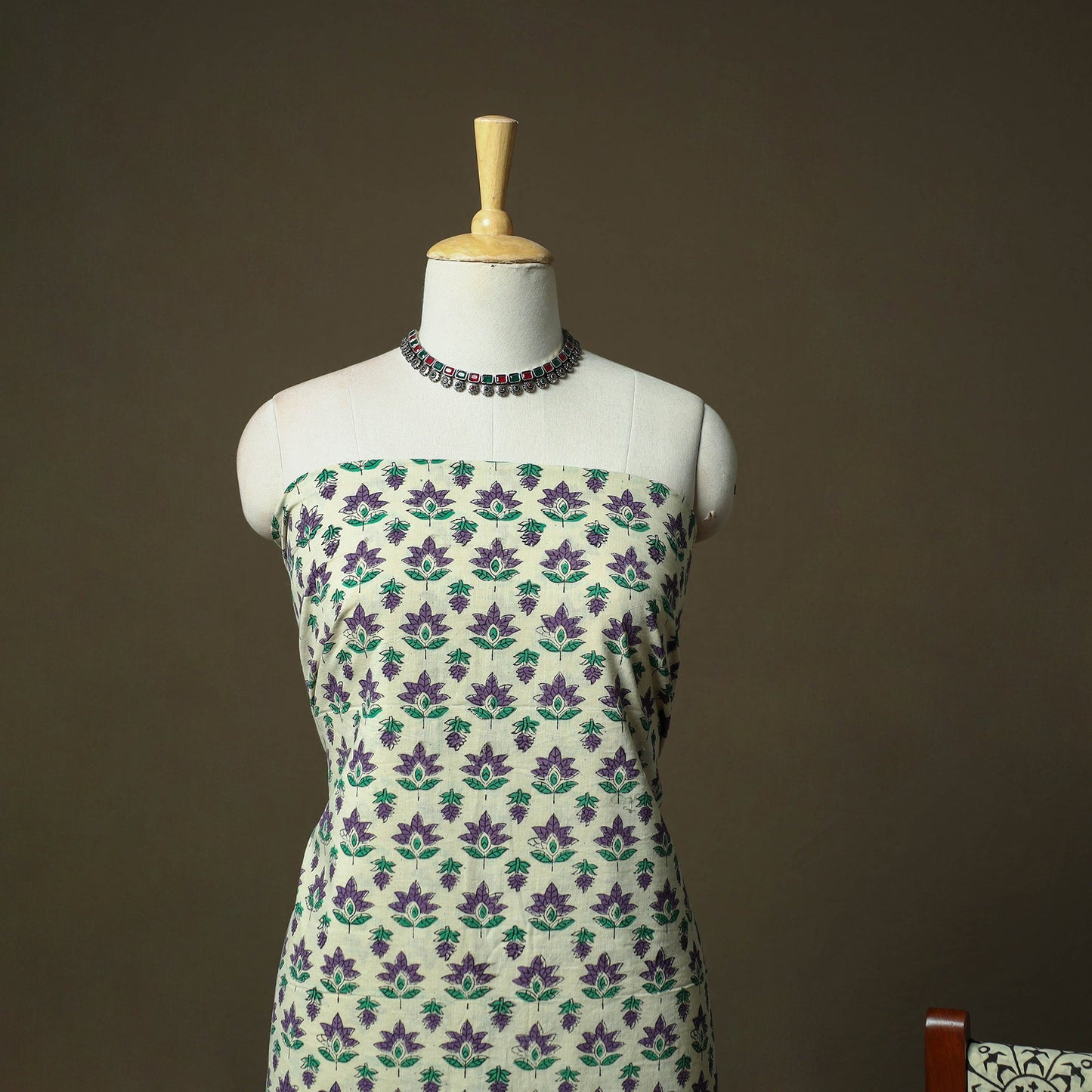 Hand block bagru print cotton 3pc unstitched dress material