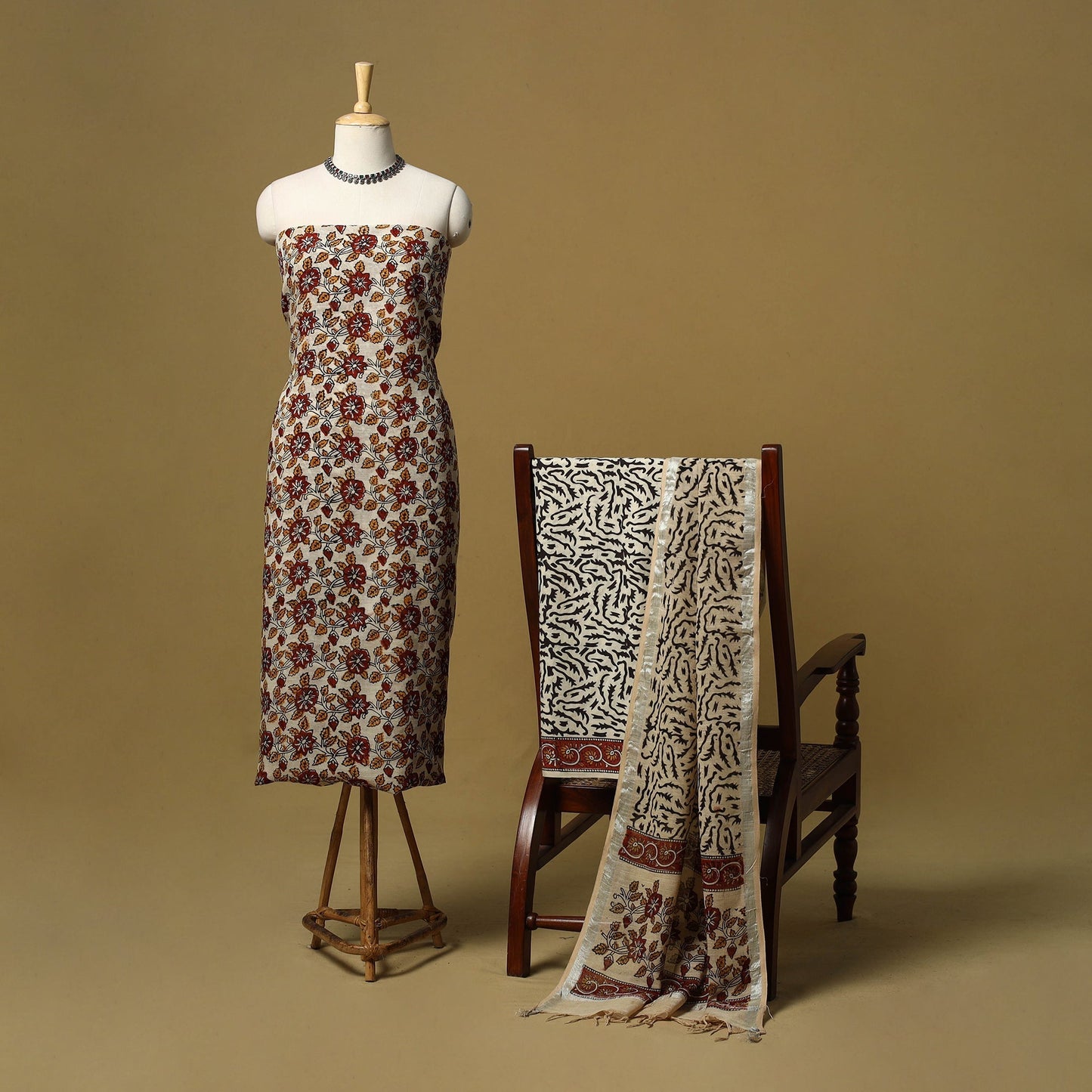 Hand bagru linen 3pc unstitched dress material 17