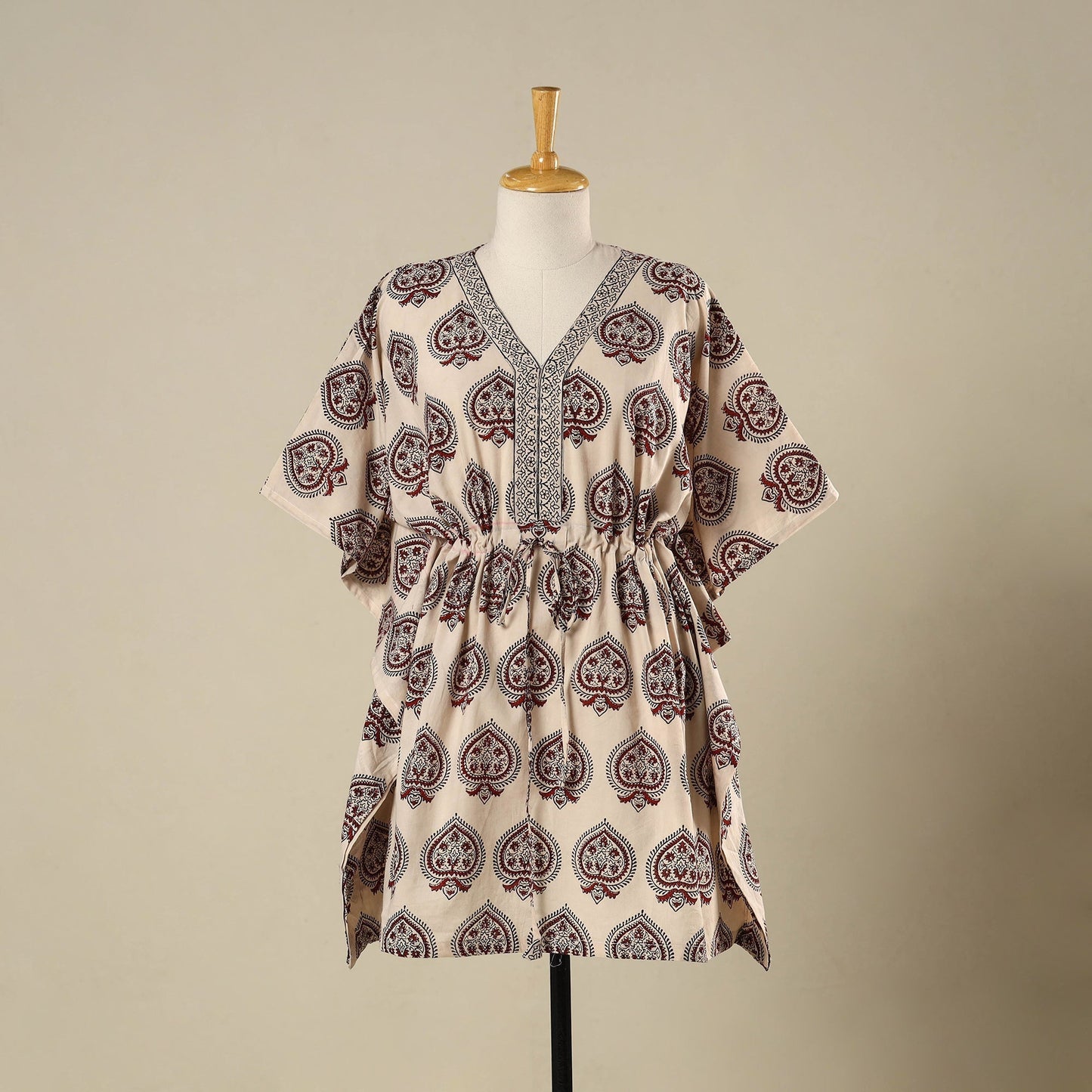 Beige - cotton bagh kaftan with tie-up waist (medium) 04