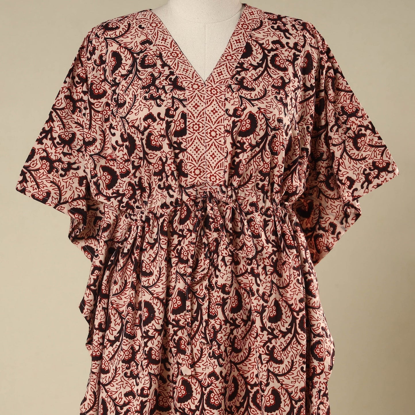 Beige - cotton bagh kaftan with tie-up waist (medium) 25