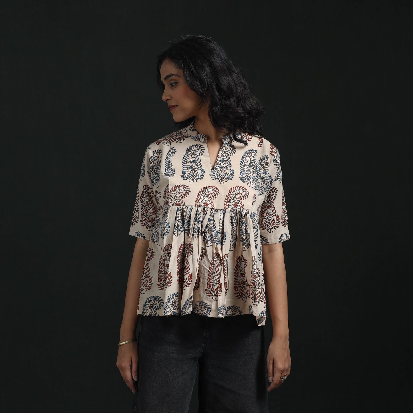 Hand block print cotton natural dyed ajrakh crop top 05