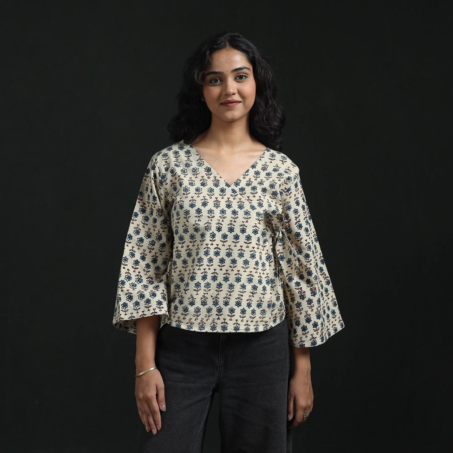 Hand block print cotton natural dyed angrakha ajrakh crop