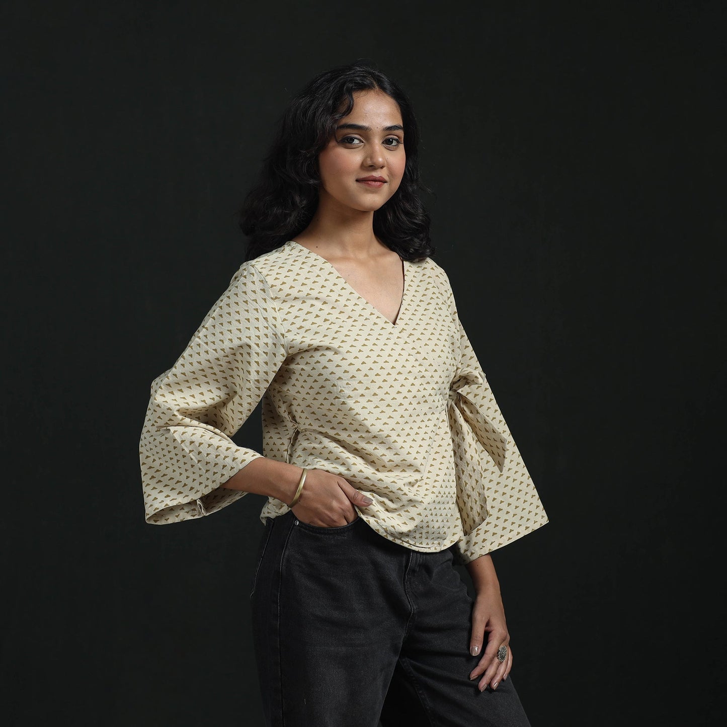 Hand block print cotton natural dyed angrakha ajrakh crop