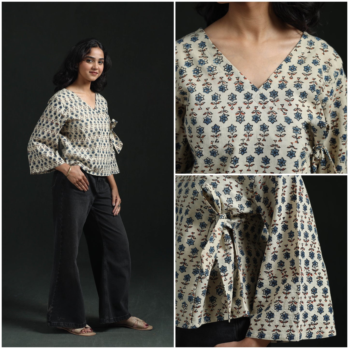 Hand block print cotton natural dyed angrakha ajrakh crop