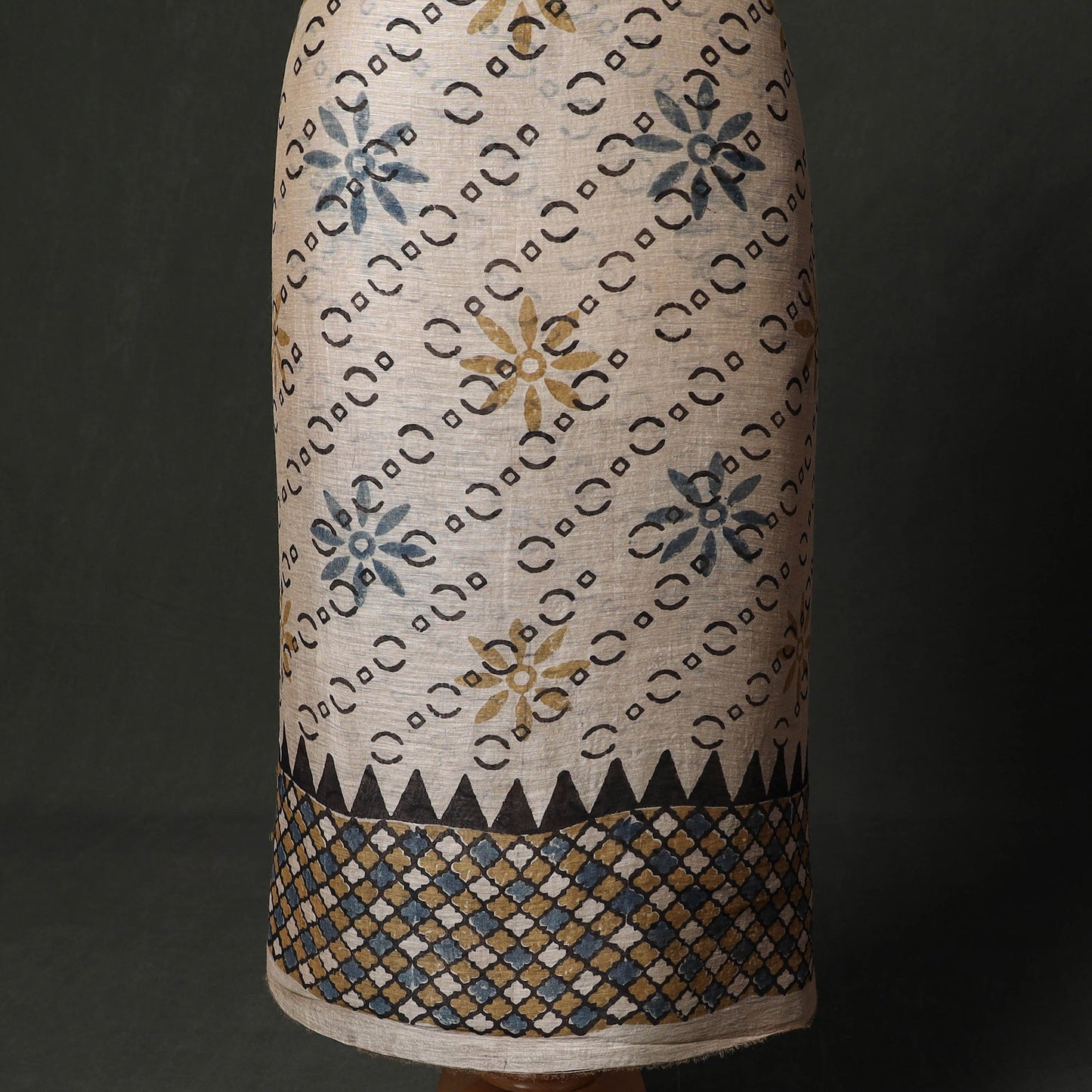 Hand block print linen silk natural dyed ajrakh 2pc