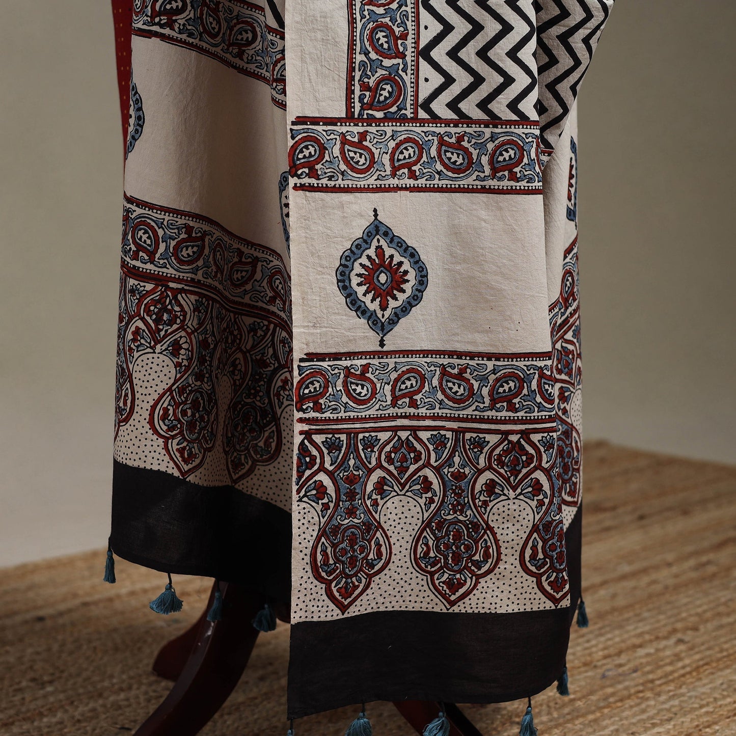 Hand natural dyed cotton dupatta with tassels 14