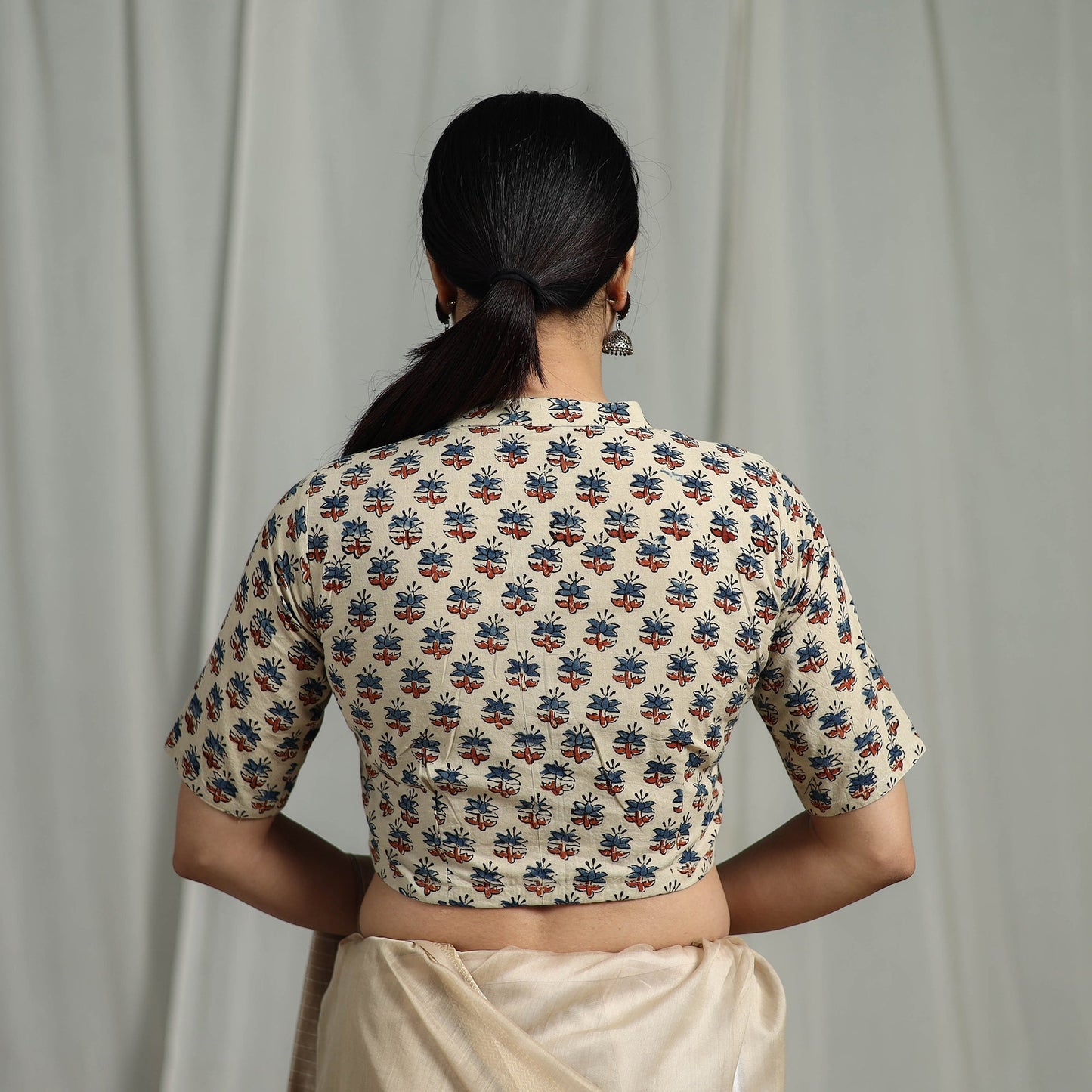 Hand natural dyed cotton readymade blouse 10 - handcrafted