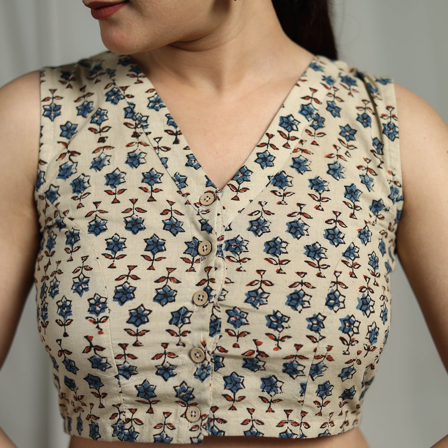 Hand natural dyed cotton readymade blouse 12 - handcrafted