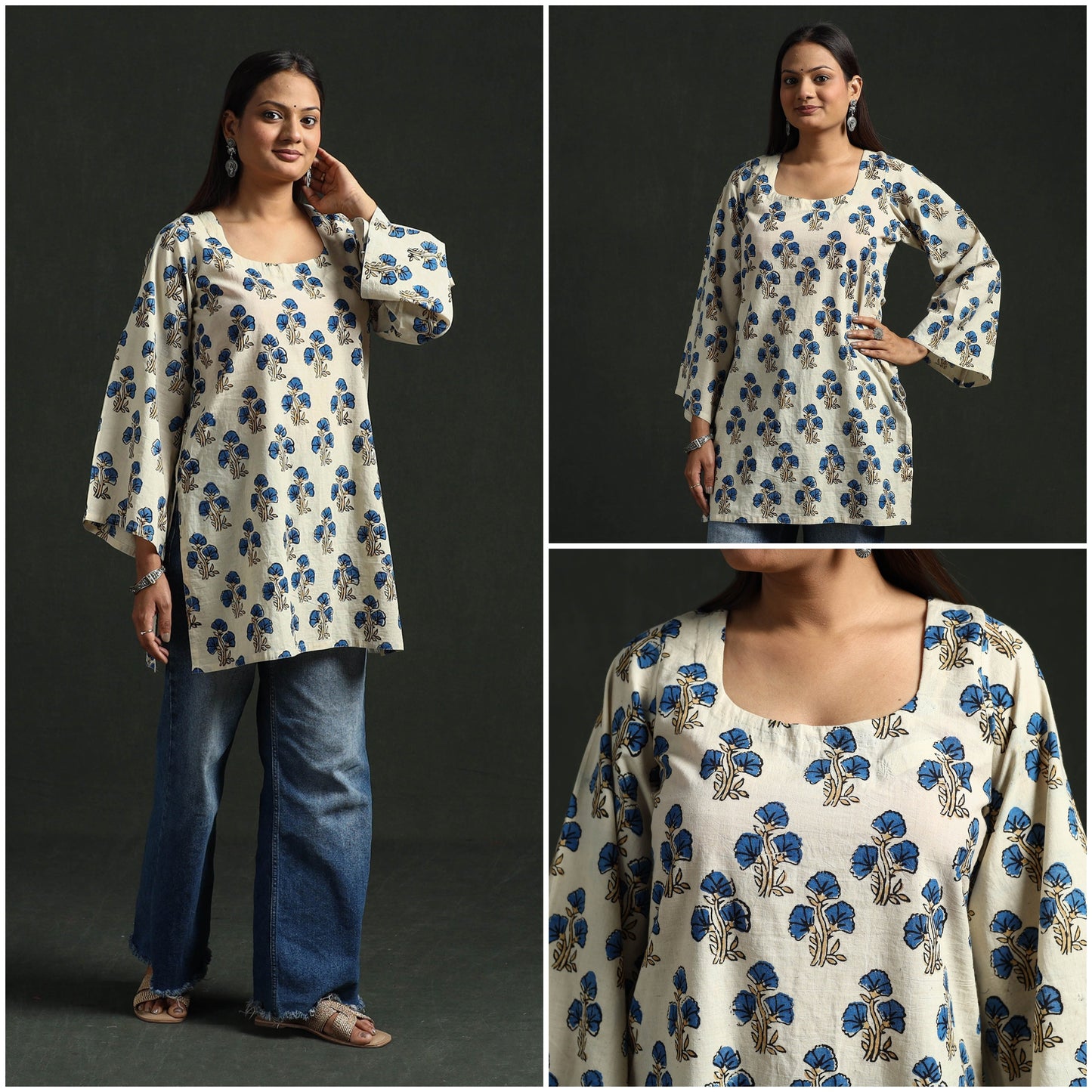 Hand block print natural dyed cotton short ajrakh kurta