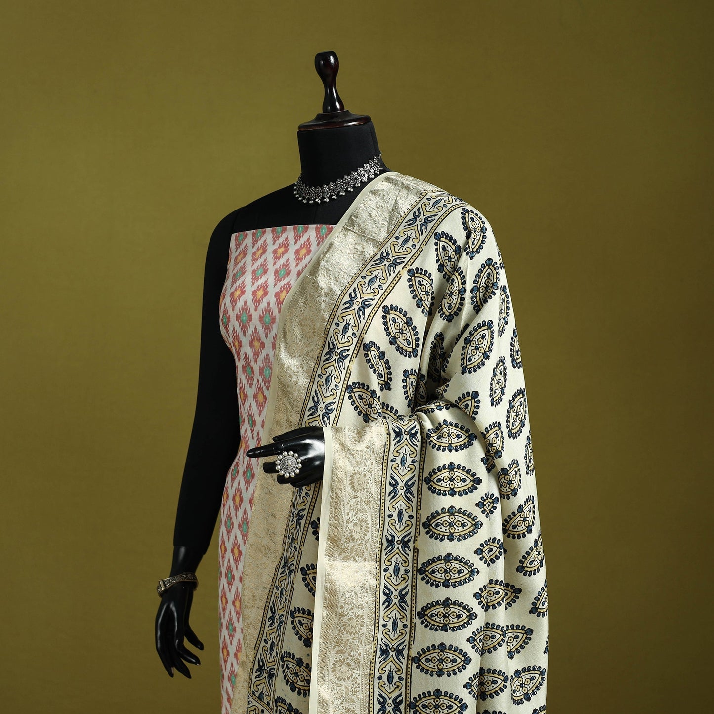 Hand natural dyed dola silk zari border dupatta