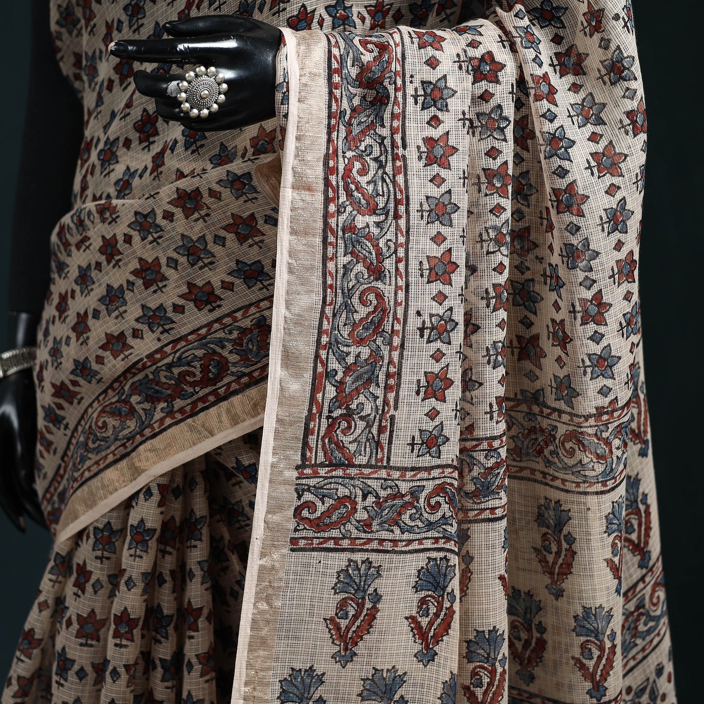 Hand block print natural dyed kota doria cotton ajrakh