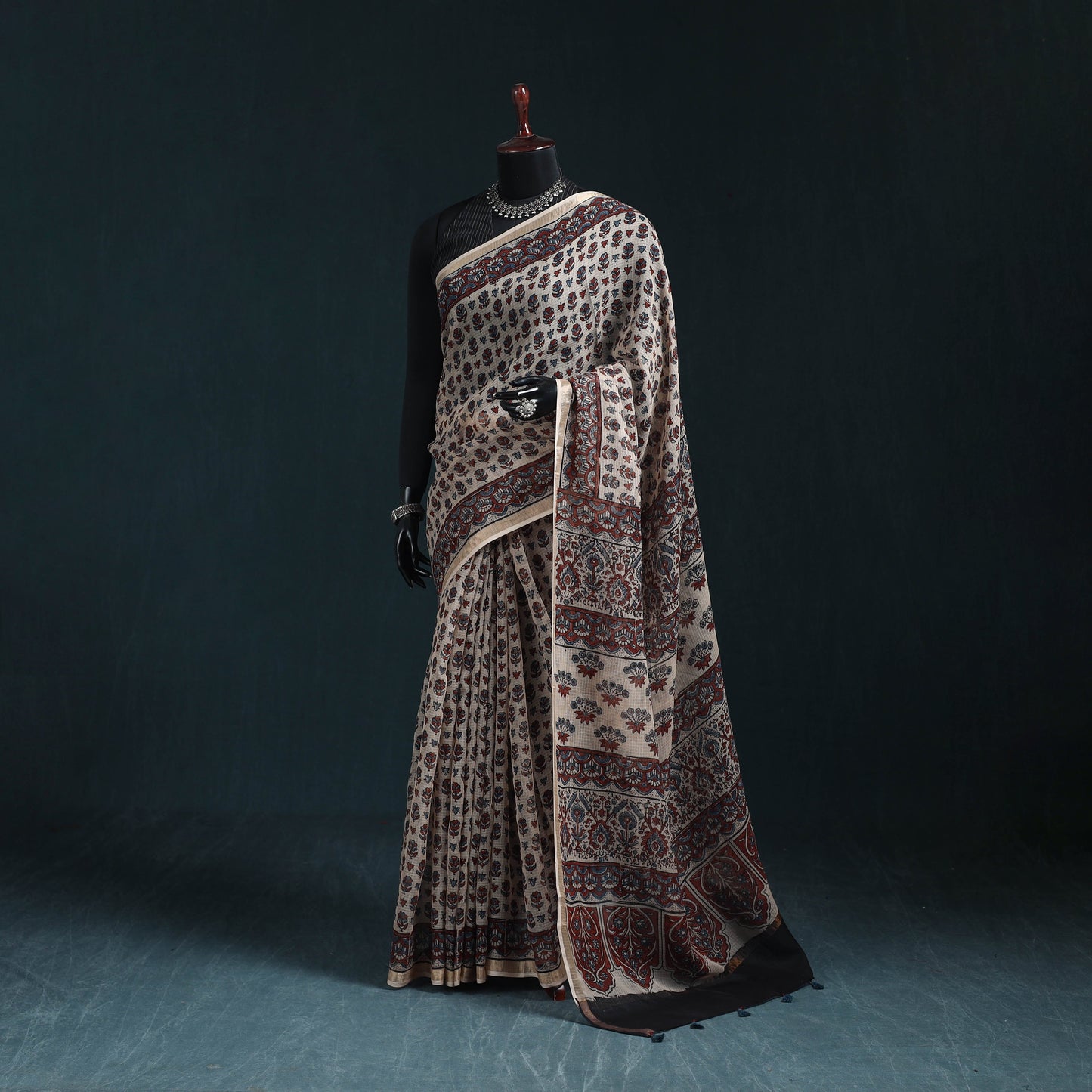 Hand block print natural dyed kota doria cotton ajrakh