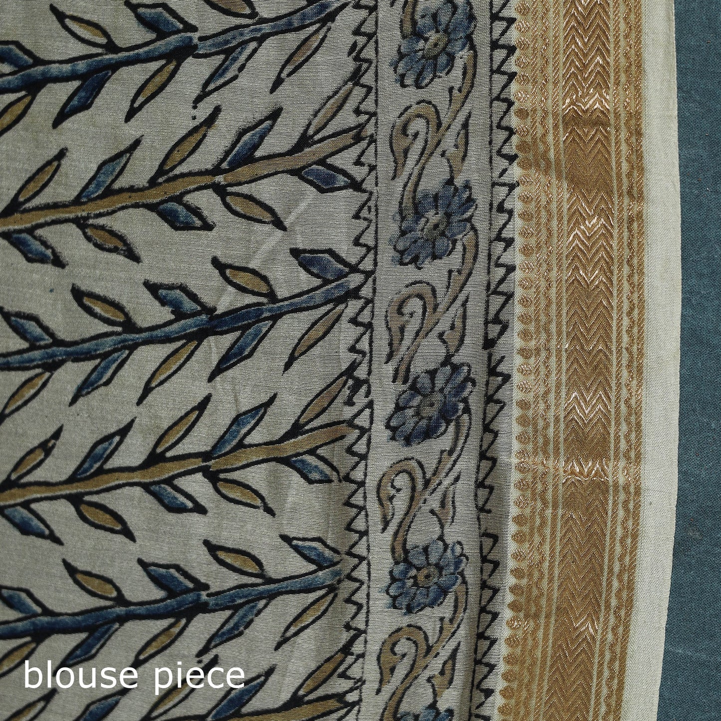 Hand block print natural dyed maheshwari silk ajrakh saree
