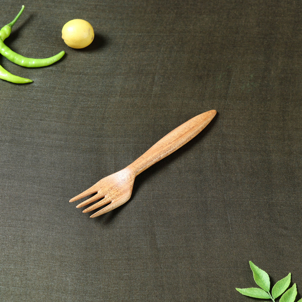 Beige Handcarved Natural Neem Wood Fork