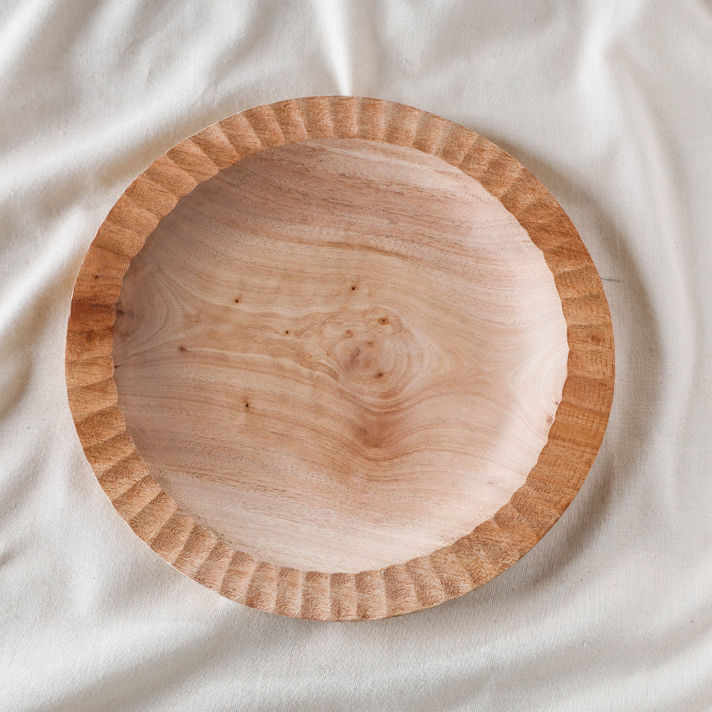 Beige Handcarved Natural Neem Wooden Plate