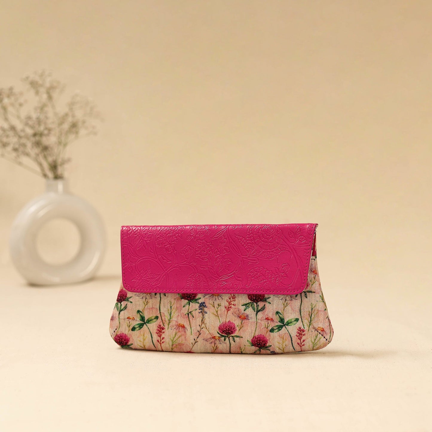 Hand clutch with embossed leather flap 14 - handcrafted