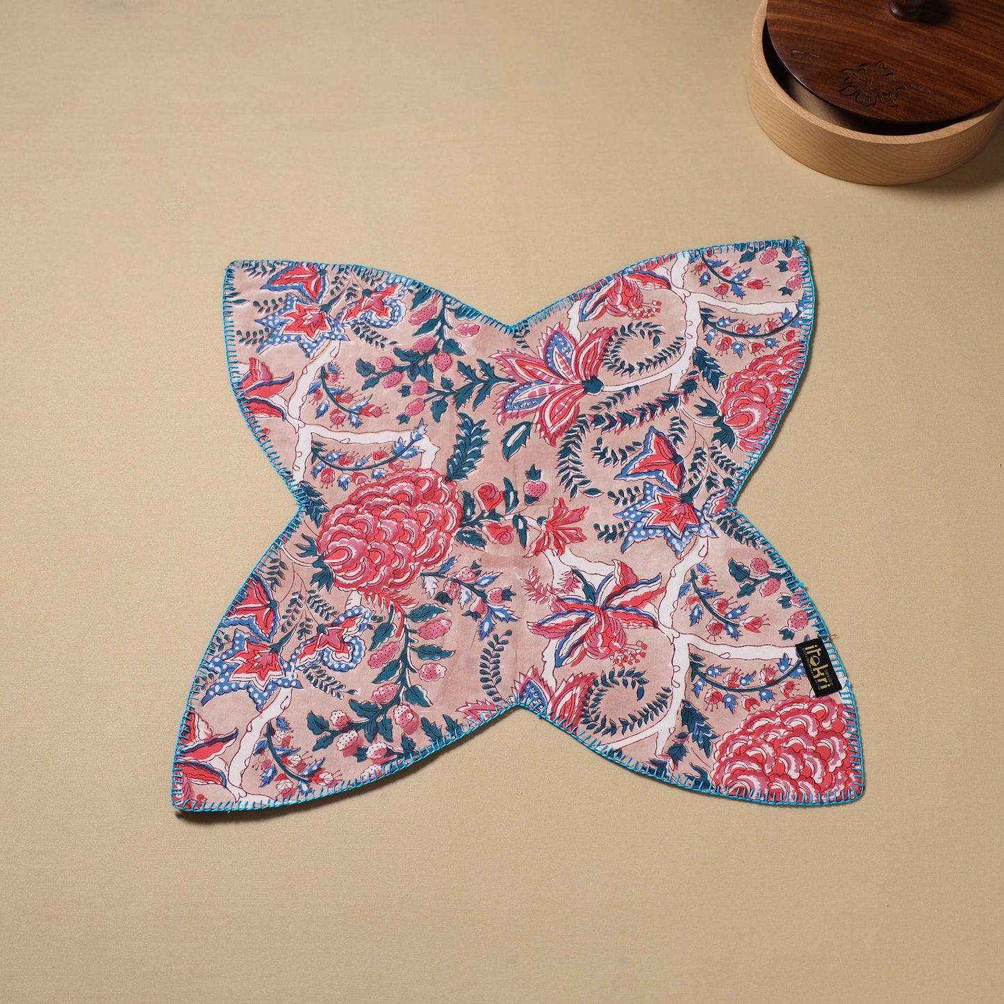 Beige Hand Embroidered Cotton Roti Napkin